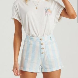 Billabong leave rad high waisted cotton sky blue white stripe shorts 26 small